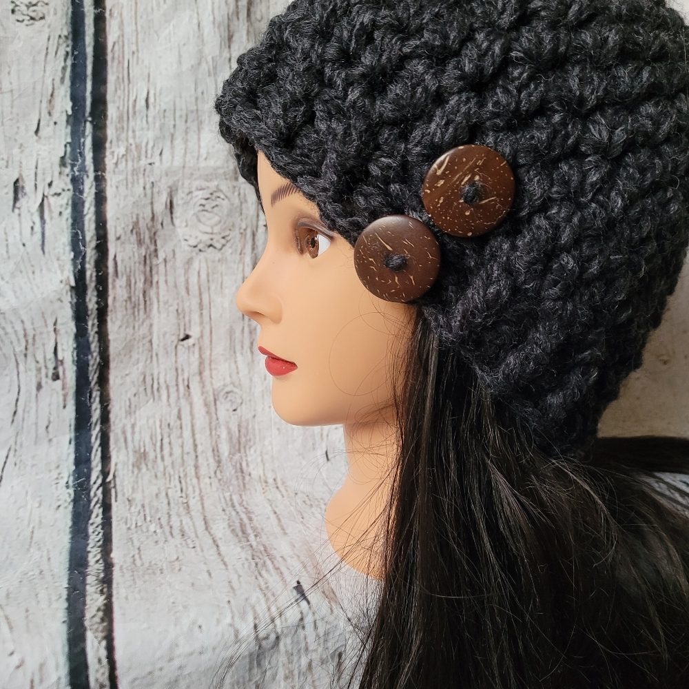 Women's Crochet Gray Wool winter hat - Picture 11 of 14
